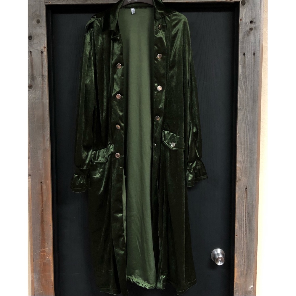 Crushed Velvet Olive Duster